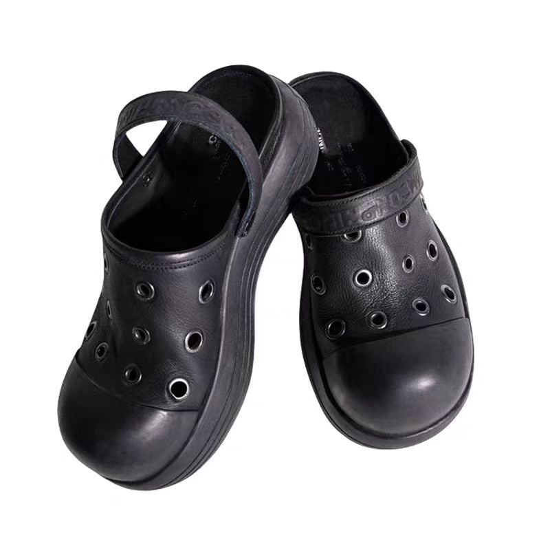 Retro Style Hole Summer Thick Bottom Toe Slippers