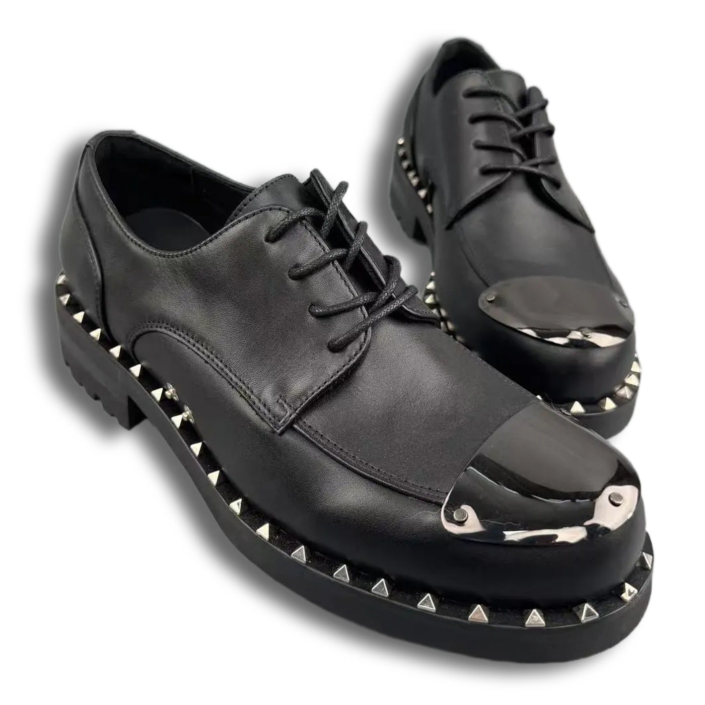Men's Autumn Round Head Thick Bottom Metal Rivet Men's Business Leather Shoes