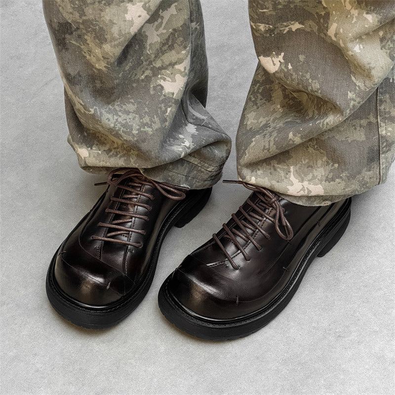 Women's & Men's Fashion Small From Big Head Thick Bottom Leather Shoes