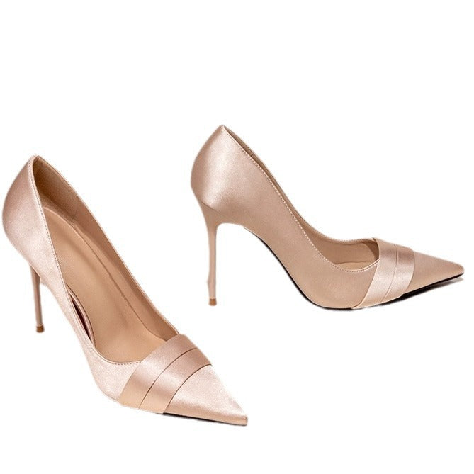 Women's Closed Toe Champagne Niche Stiletto Pointed French High Heeled Sandals
