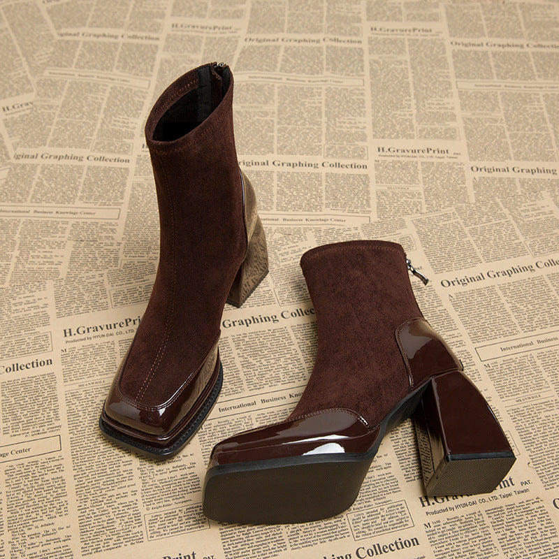 Women's High Super Thick Bottom Small Brown Boots