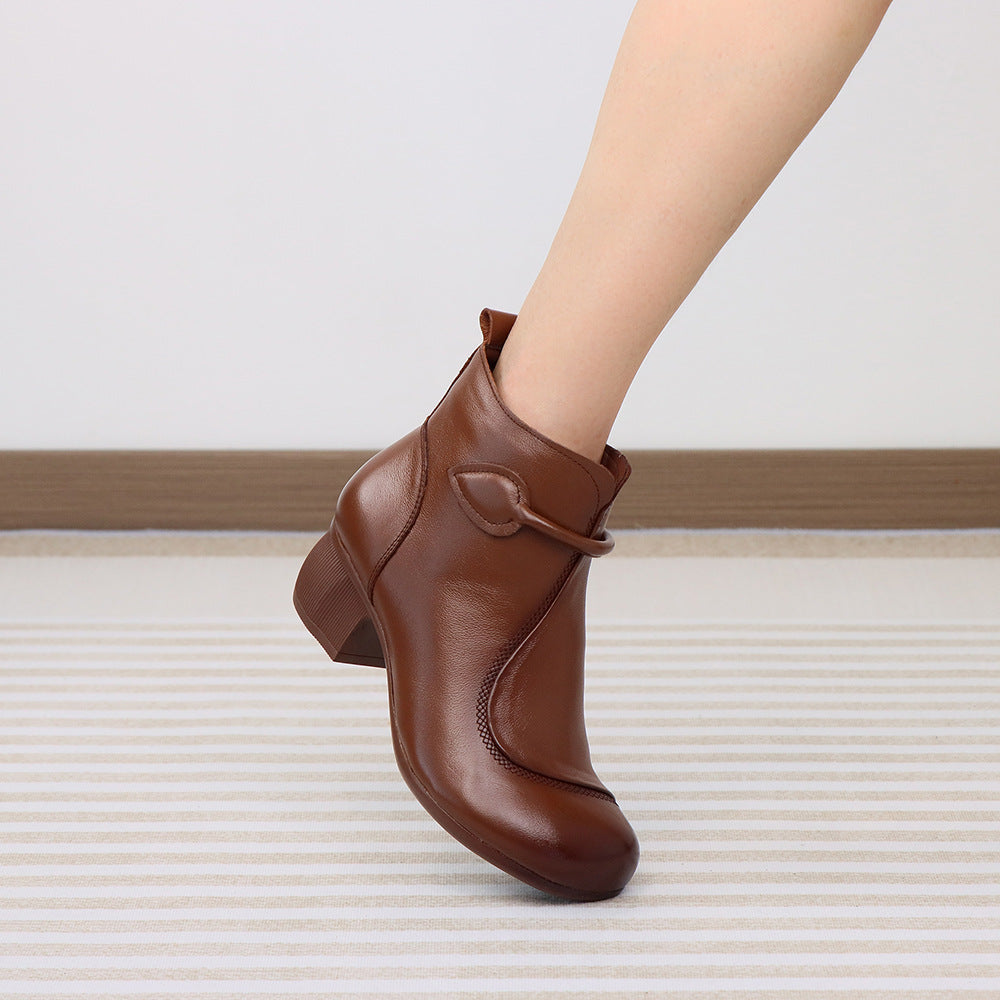 Women's First Layer Cowhide Retro Handmade Comfortable Thick Casual Shoes