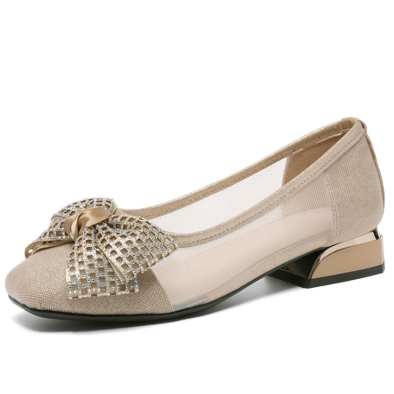 Women's Chunky Fashion Low Round Head Butterfly Women's Shoes