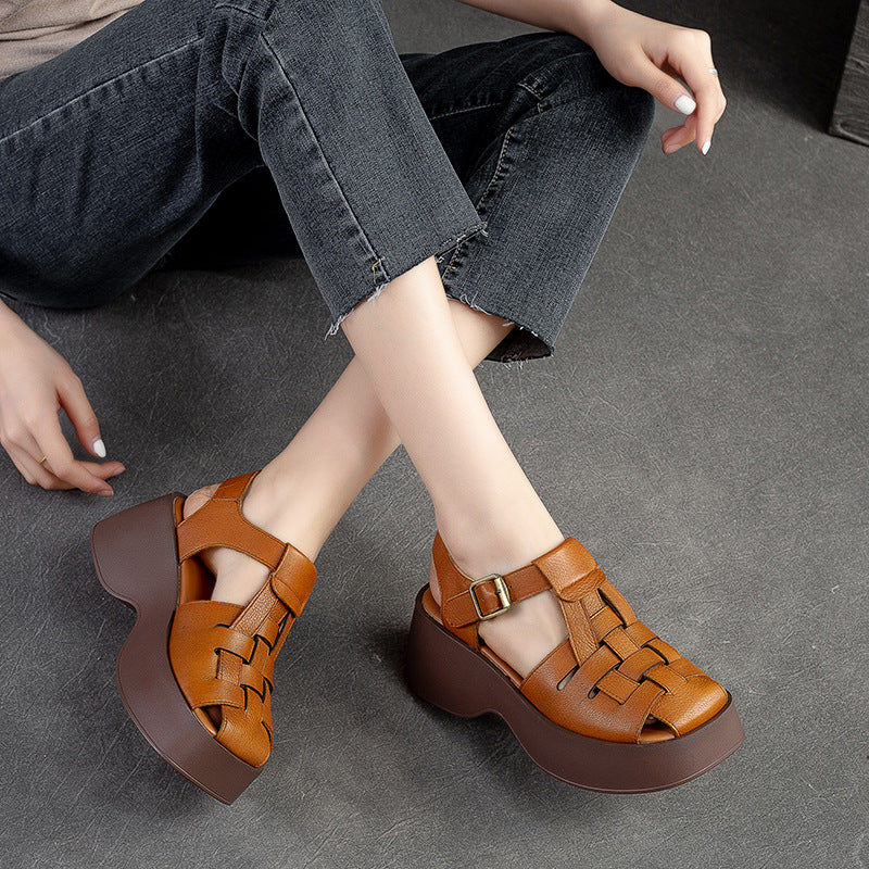 Women's Closed Toe Hand-woven Breathable Platform Top Women's Shoes