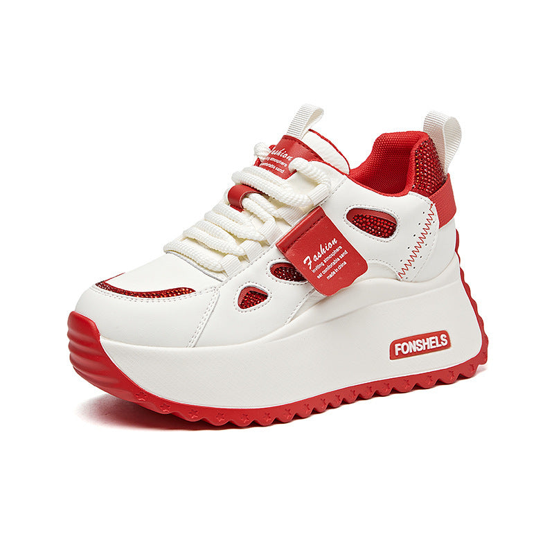 Women's Genuine High Top White Spring Thick Bottom Elevator Wild Sports Women's Casual Shoes