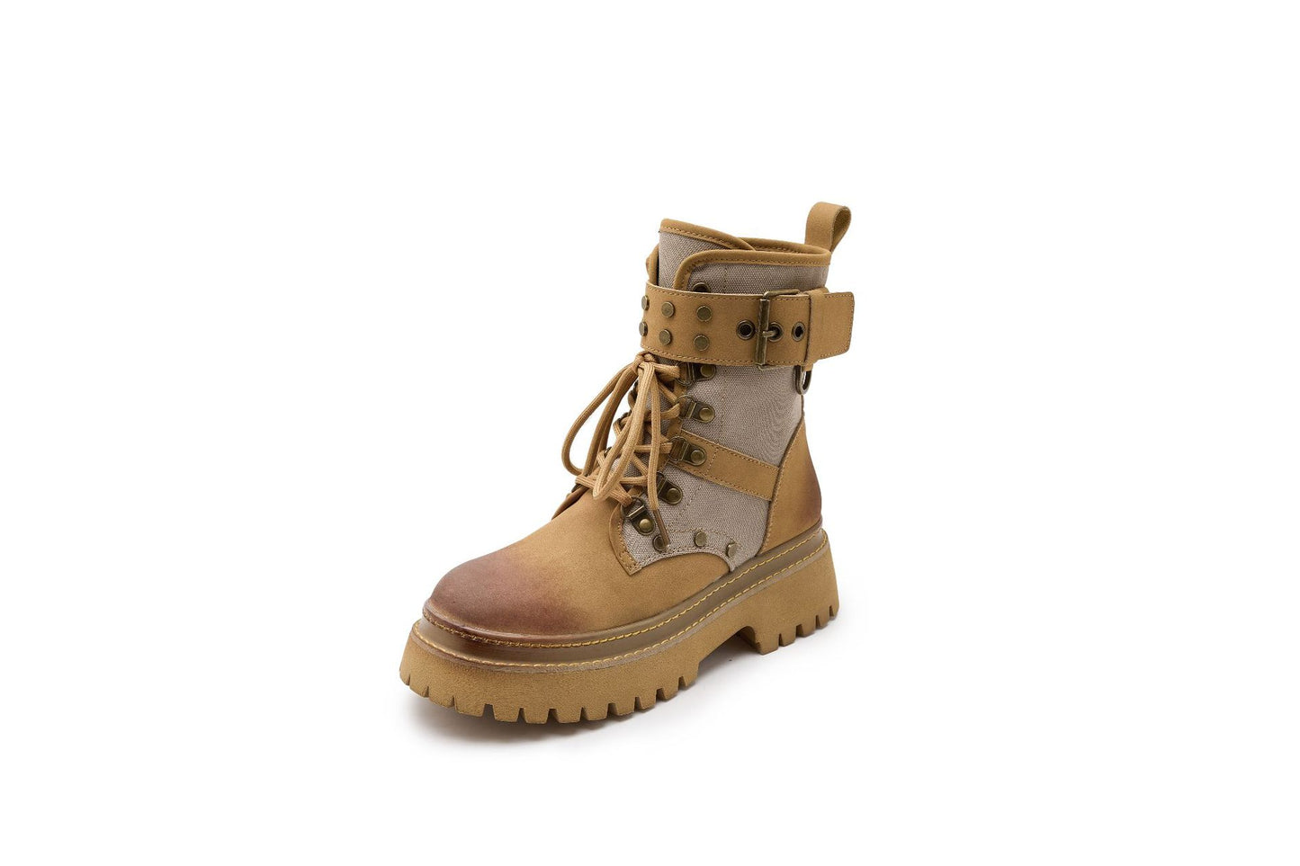 Women's Chunky Platform Retro British Style Genuine Black Martin Boots