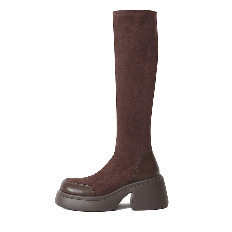 Women's Below The Knee Platform Knee-high Silk Stocking Skinny Stretch Boots