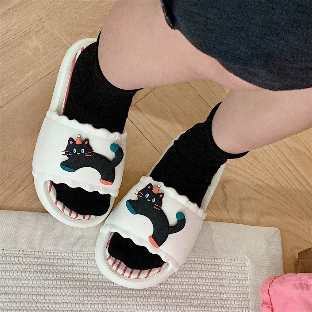 Women's Cartoon Black Kitten Cute Flip-flops Fun Sandals