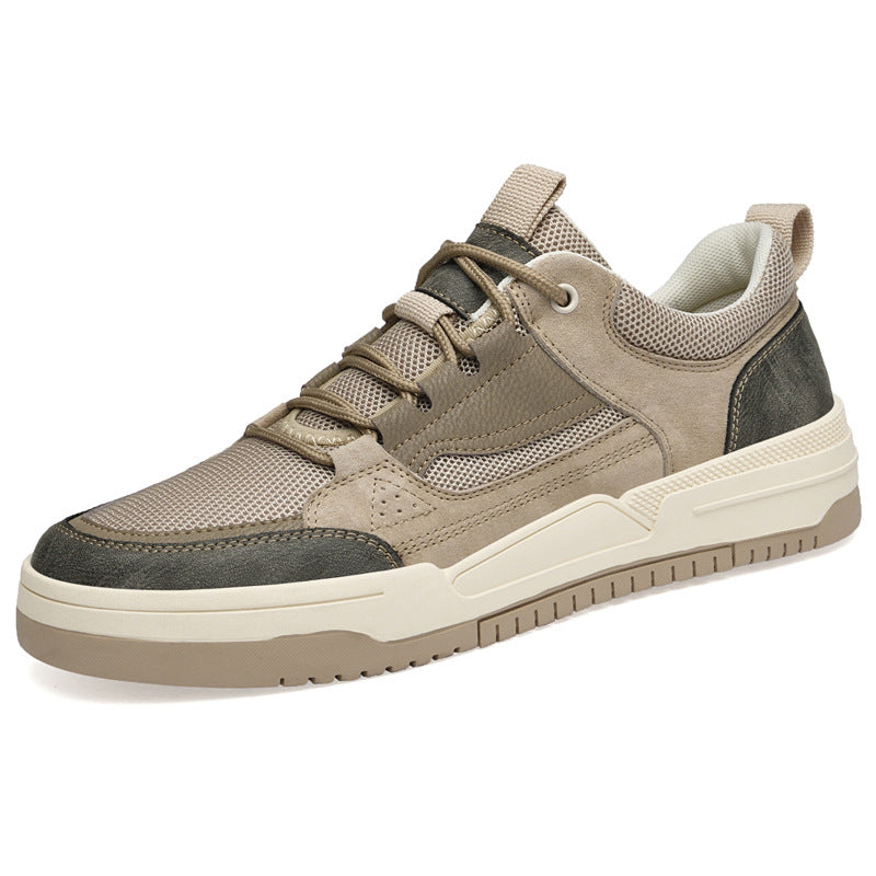 Men's Pigskin Mesh Board Front Breathable Flat Sneakers