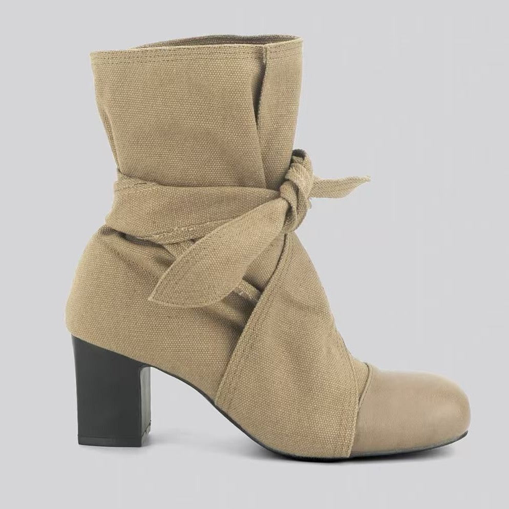 Women's Fashion Strap Stitching Round Toe Short Heels