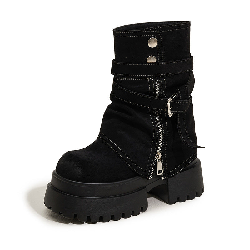 Women's Platform Martin Small Invisible Elevated Smoke Boots