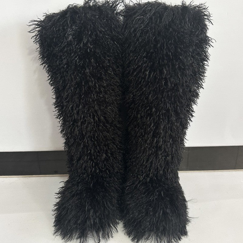 Women's Imitation Fur Tan Sheep Knee-high Socks Women's Snow Boots