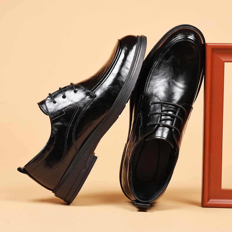 Men's Layer Cowhide Business Trendy Lace Up Leather Shoes