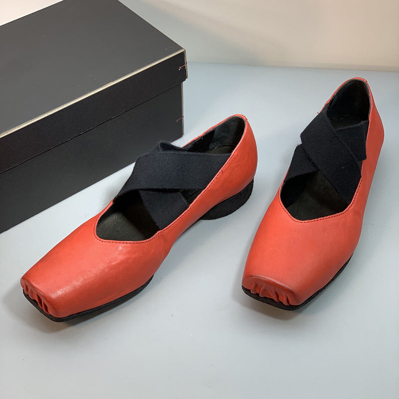 Women's Ballet Vintage Mary Cross Strap Distressed Pumps Women's Fashion Shoes
