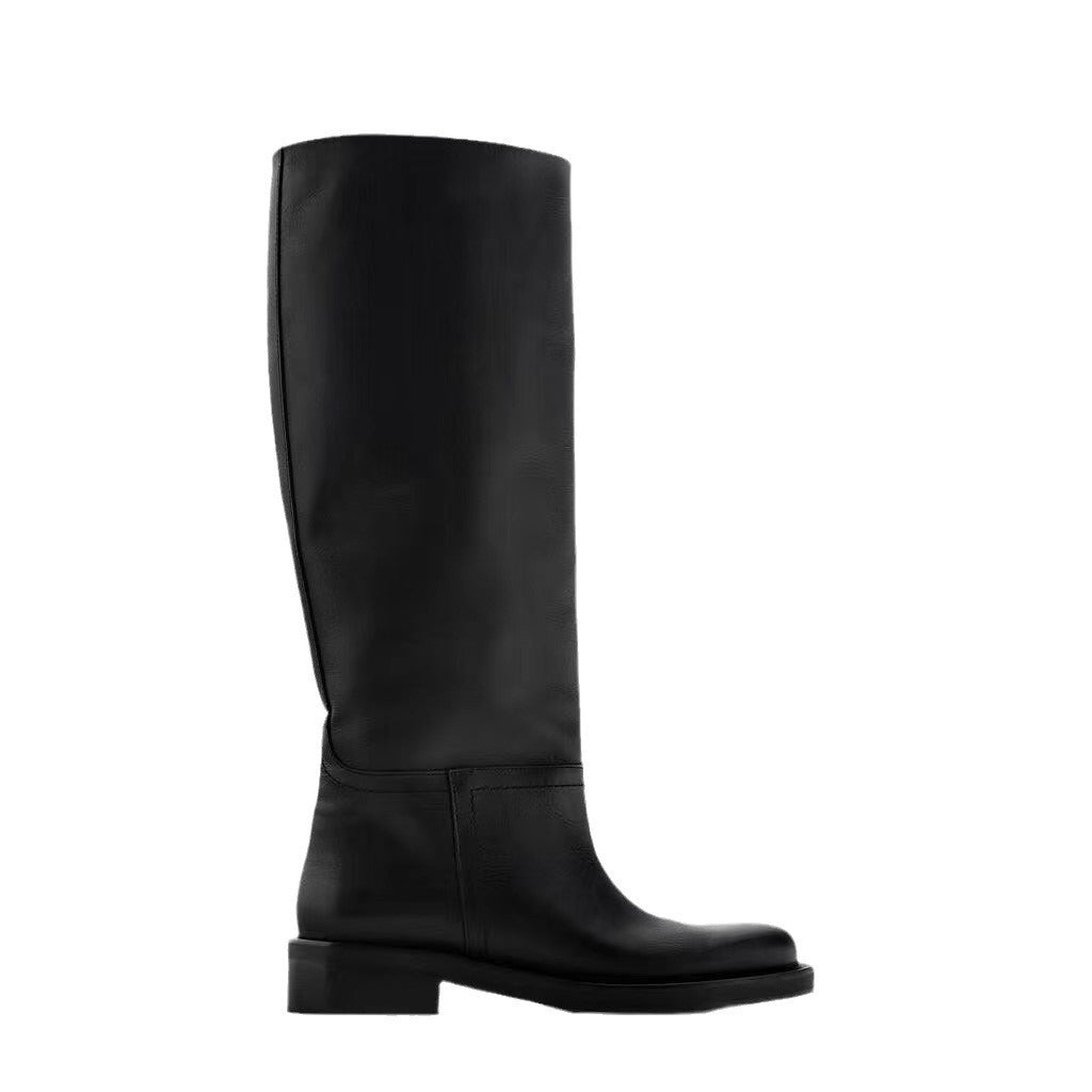 Women's Autumn Brown Vintage Cow Round Toe Boots