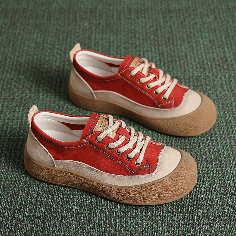 Women's First Layer Cowhide Vintage Skateboard Red Women's Shoes