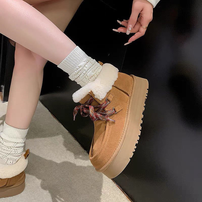 Women's Fur Integrated Platform Winter Short Height Increasing Snow Boots