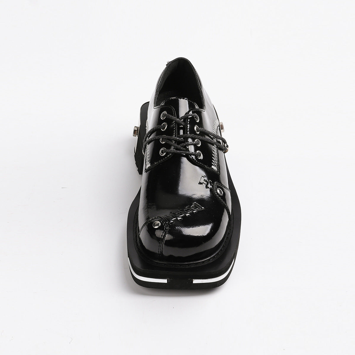 Metal Niche Retro Derby Platform Round Leather Shoes