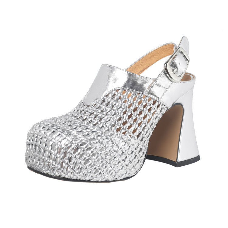 Women's Super Chunky Platform Toe Cap Breathable Woven High Heeled Sandals