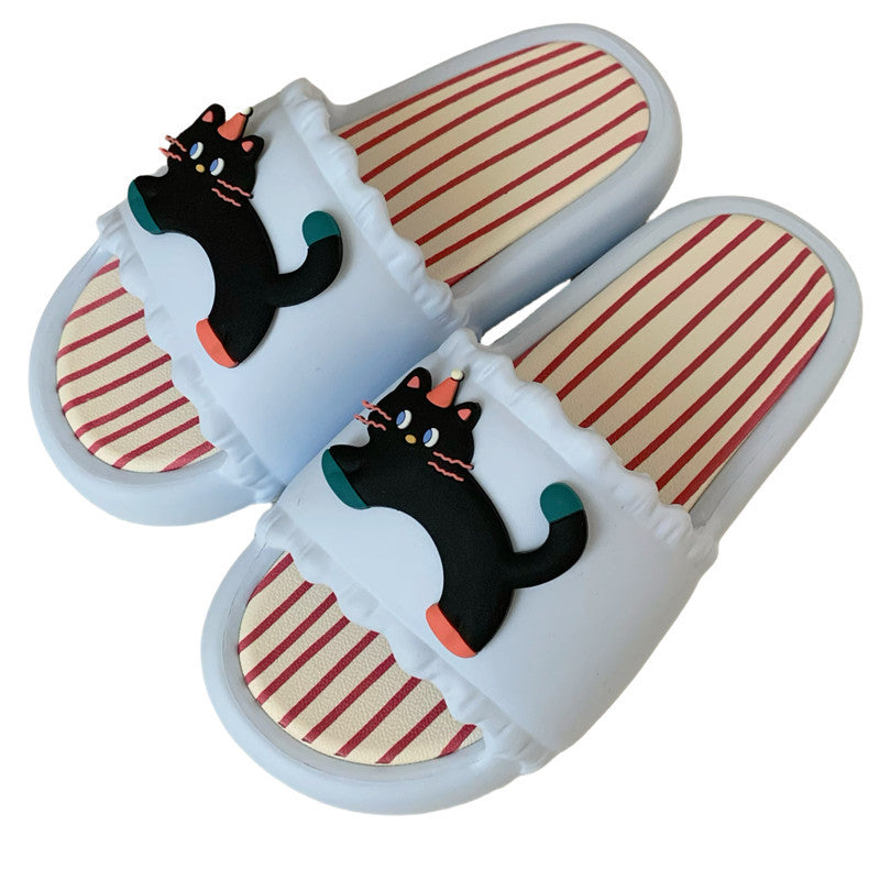 Women's Cartoon Black Kitten Cute Flip-flops Fun Sandals