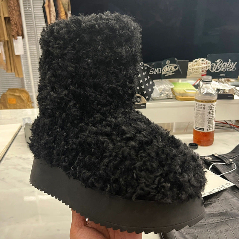 Integrated Thick Bottom Short Female Winter Fleece-lined Snow Boots