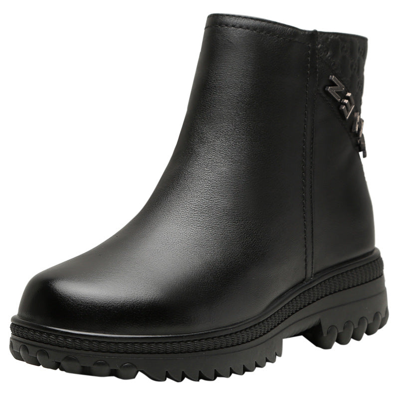 Women's Genuine Fleece-lined Warm First Layer Cowhide Snow Boots