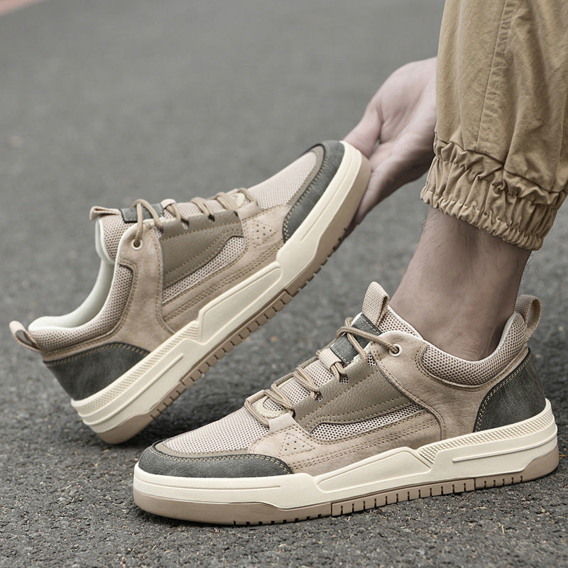 Men's Pigskin Mesh Board Front Breathable Flat Sneakers