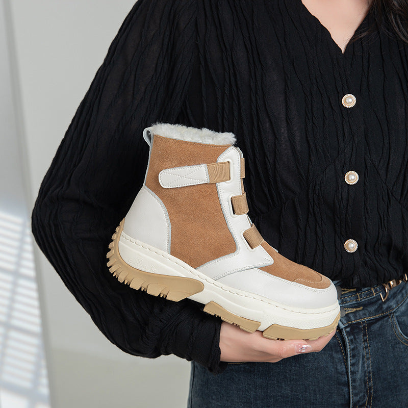 Women's Wool Short Sheep Fur Integrated Warm Snow Boots