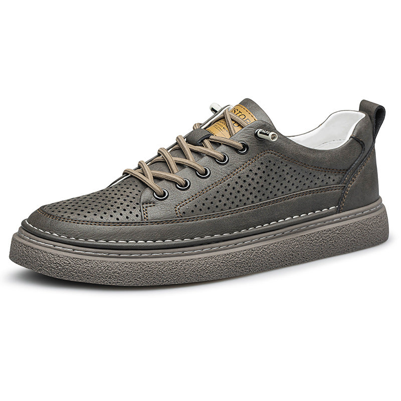 Men's White Flat Handmade Cowhide Sports Breathable Leather Shoes