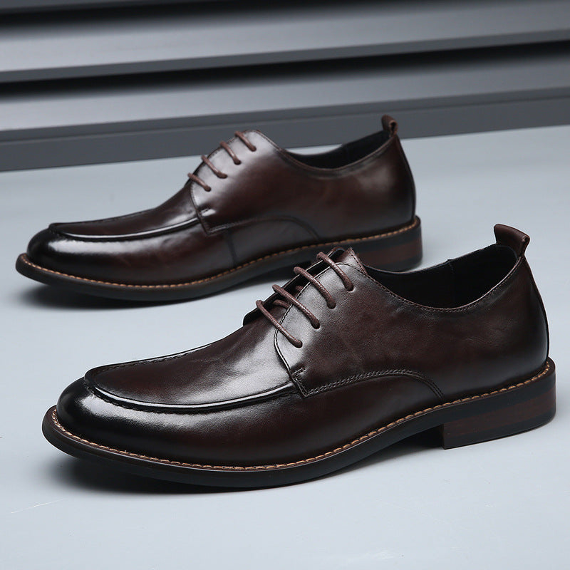 Men's First Layer Calfskin Solid Wood Soft Leather Shoes