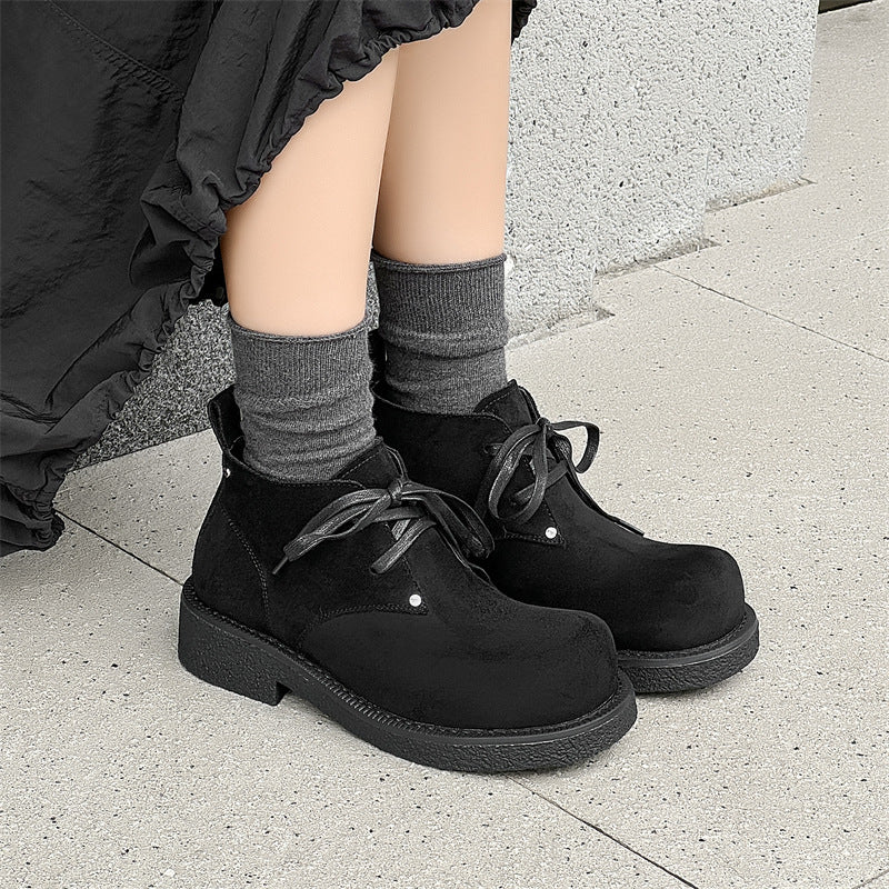 Men's Round Toe Derby Thick Sole Increased Couple Fleece-lined Boots