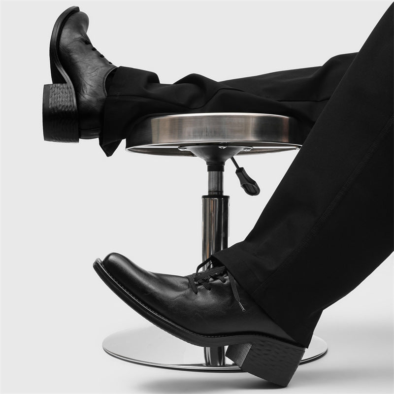 Men's Niche Pointed Toe Retro Easy Matching Lace Up Chunky Ankle Men's Shoes