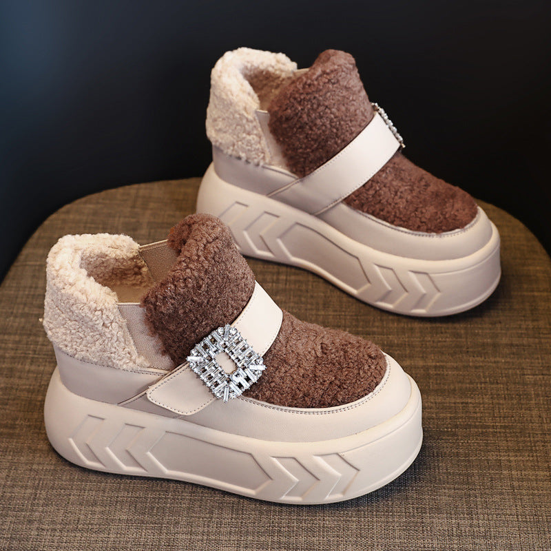 Women's Fluffy Winter Fleece Lined Padded Warm Keeping Casual Shoes