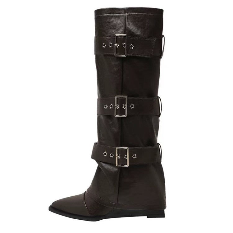 Women's Rivet Pointed Toe High-heeled Thigh Soft Stiletto Women's Leather Boots