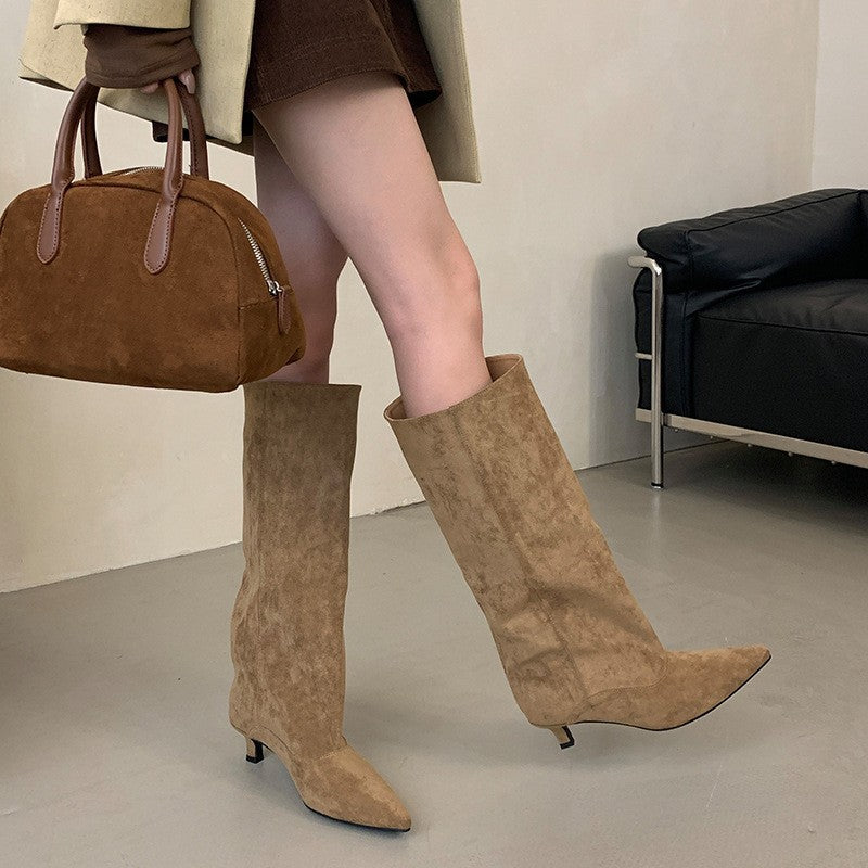Elegant Bottom Pointed Toe High Leg Comfortable Solid Women's Leather Boots
