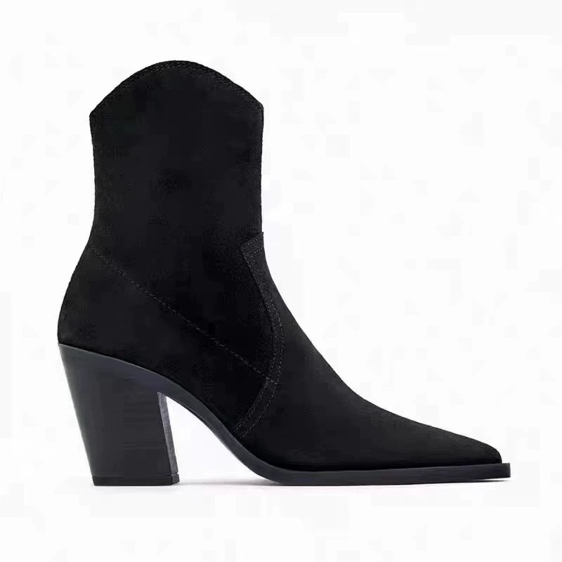 Women's Spanish Ankle Slim Fashion Brown Chunky Side Zip Retro Style Boots