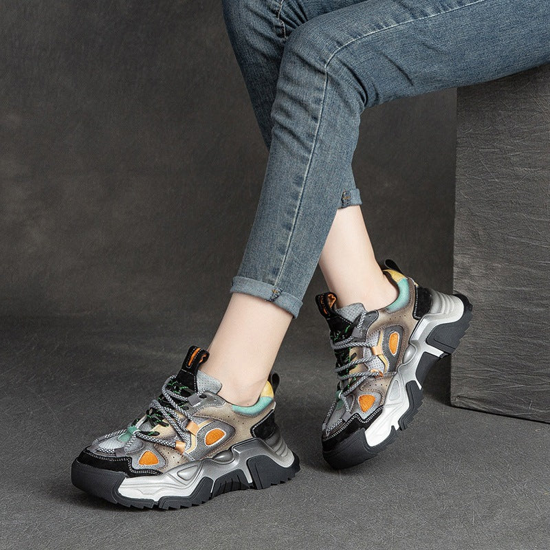 Women's First Layer Cowhide Retro Style Fashion Sneakers