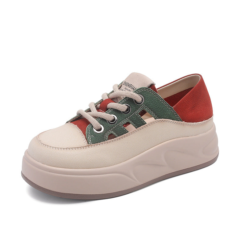 Women's Cowhide Platform Genuine Simple Color Matching Casual Shoes