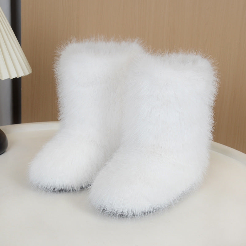 Women's Fur Winter Sleeve Thickened Imitation Raccoon Dog Women's Snow Boots