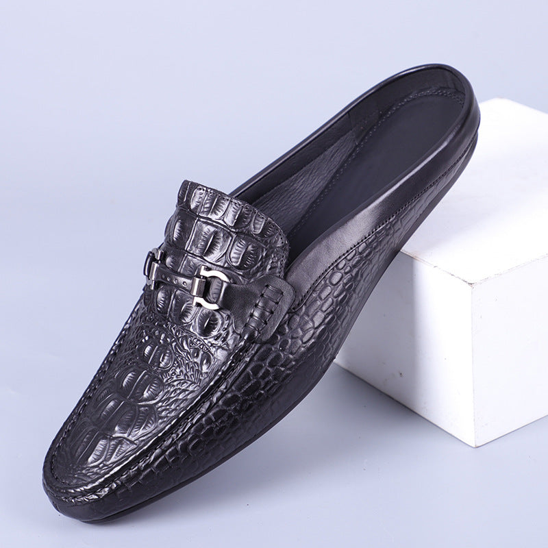 Men's Pattern Embossed Genuine Business Slip-on Sloth First Layer Cowhide Leather Shoes