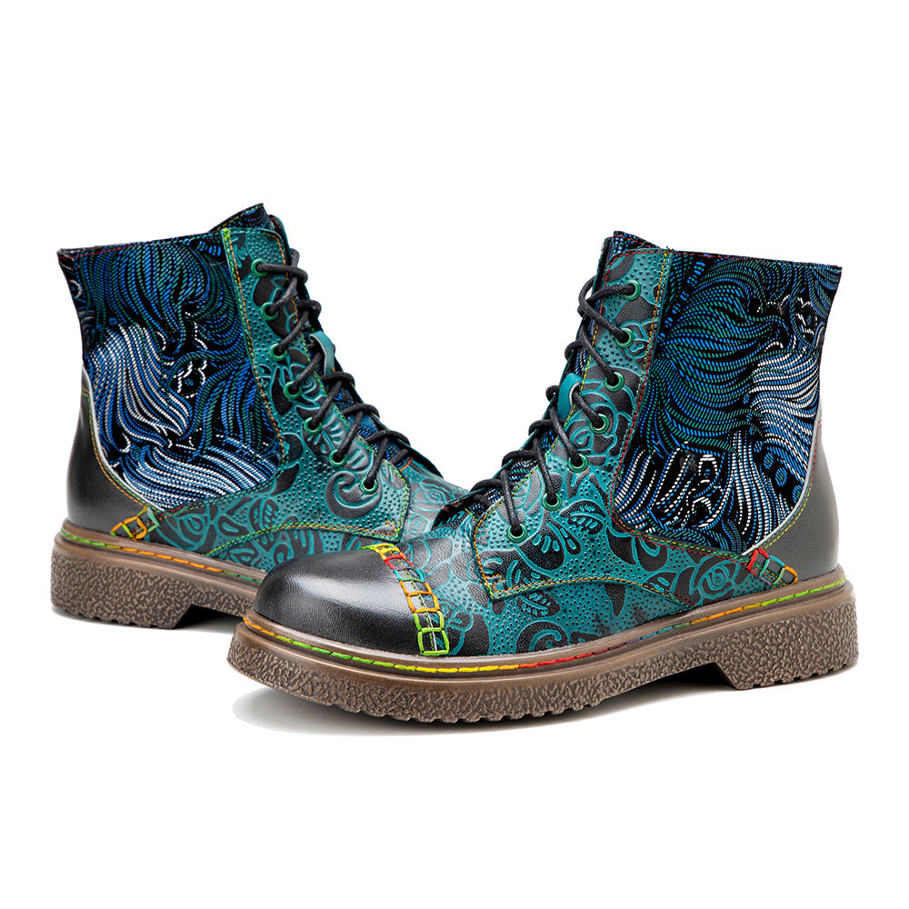 Genuine Hand-rub Color Printing Stitching Comfortable Boots