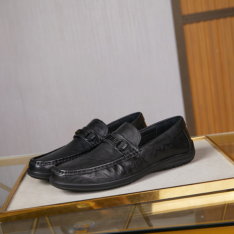 Men's Fire Cloud Cowhide Autumn Slip-on Comfortable Peas Leather Shoes