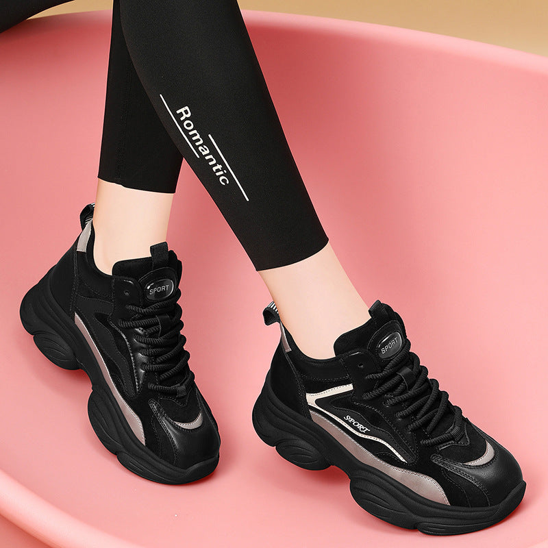 Female Plus Size Fleece-lined Black Platform Sneakers