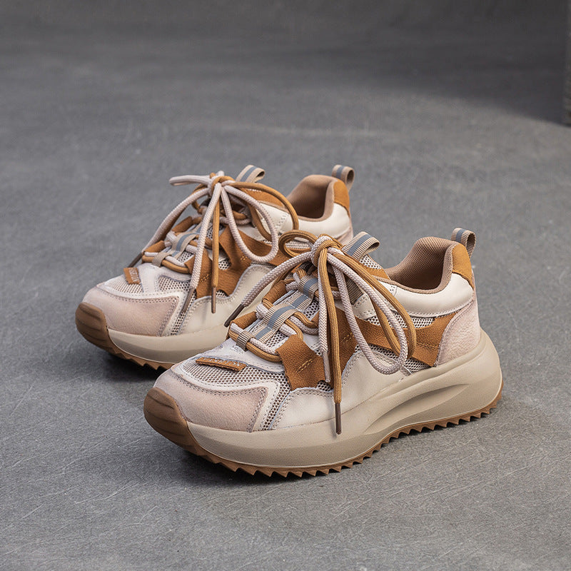 Women's Retro British Mesh Color Matching Platform Women's Casual Shoes