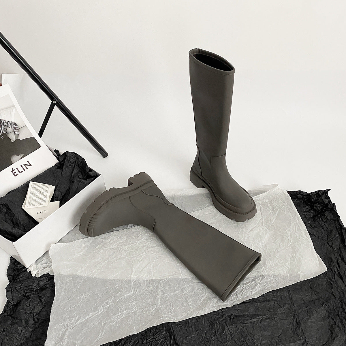 World Cowhide Version Below Knee Platform Thin High Tube Long Women's Leather Boots