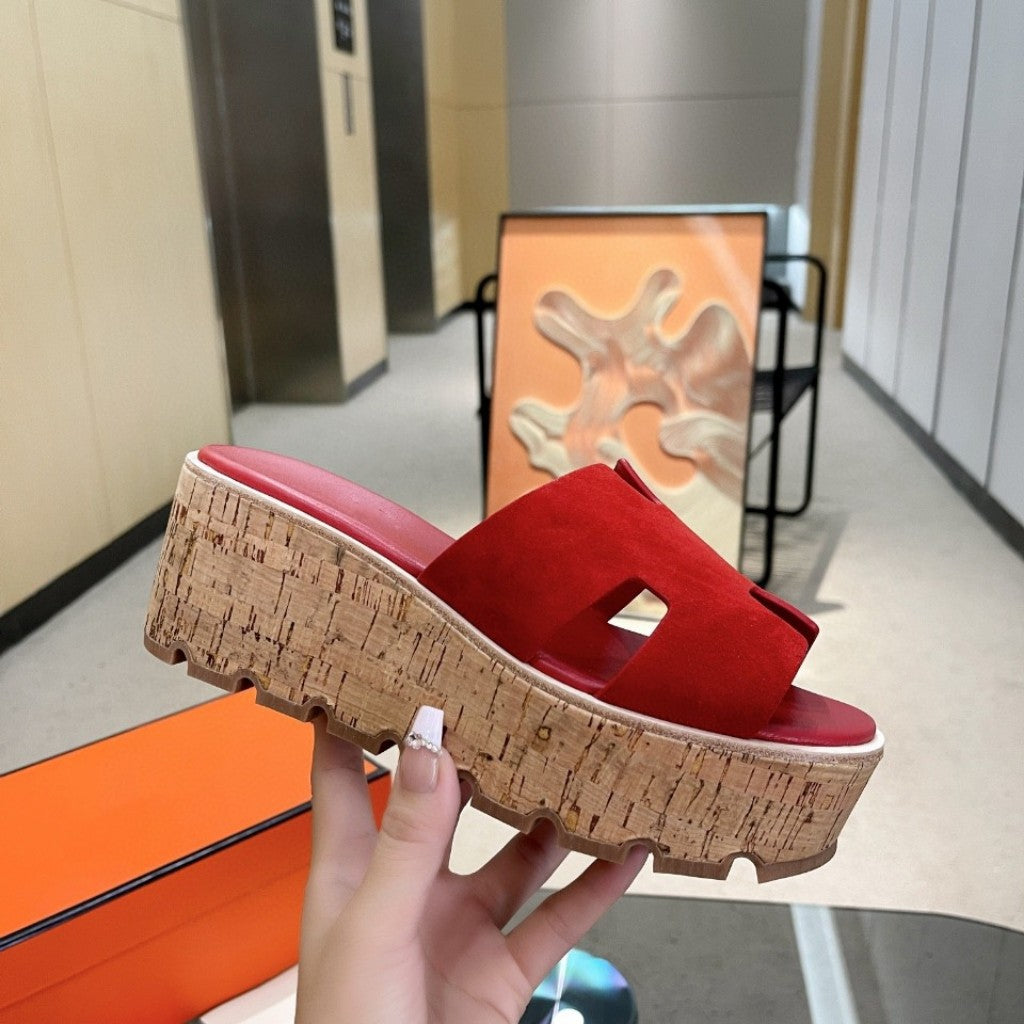 Women's Color Outer Wear High Platform Height Slippers