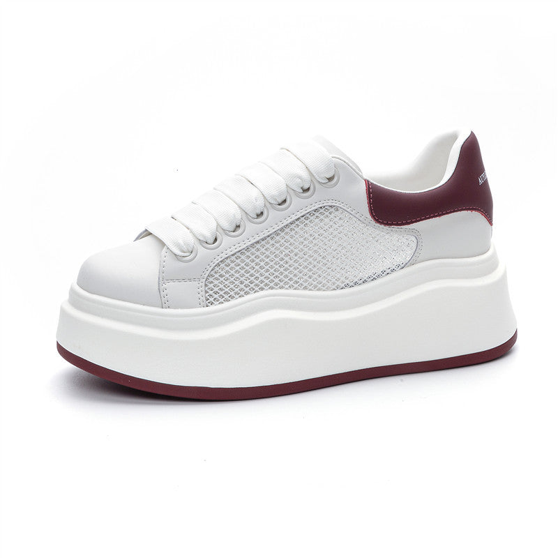 Women's & Men's Summer Mesh Film Bottom Thick-soled White Casual Shoes