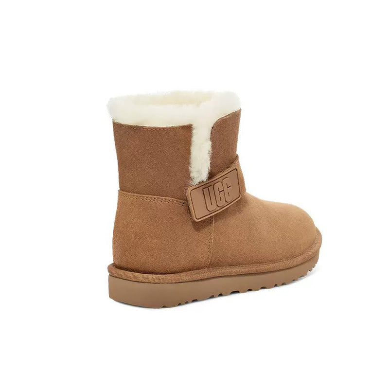 Women's Fur Embossed Drawstring Short Winter Warm Snow Boots