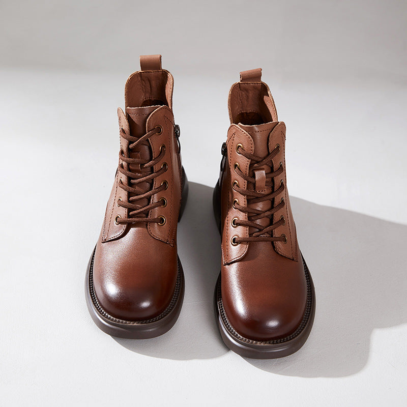 Women's Cowhide Martin Female Fleece-lined Genuine Retro Boots