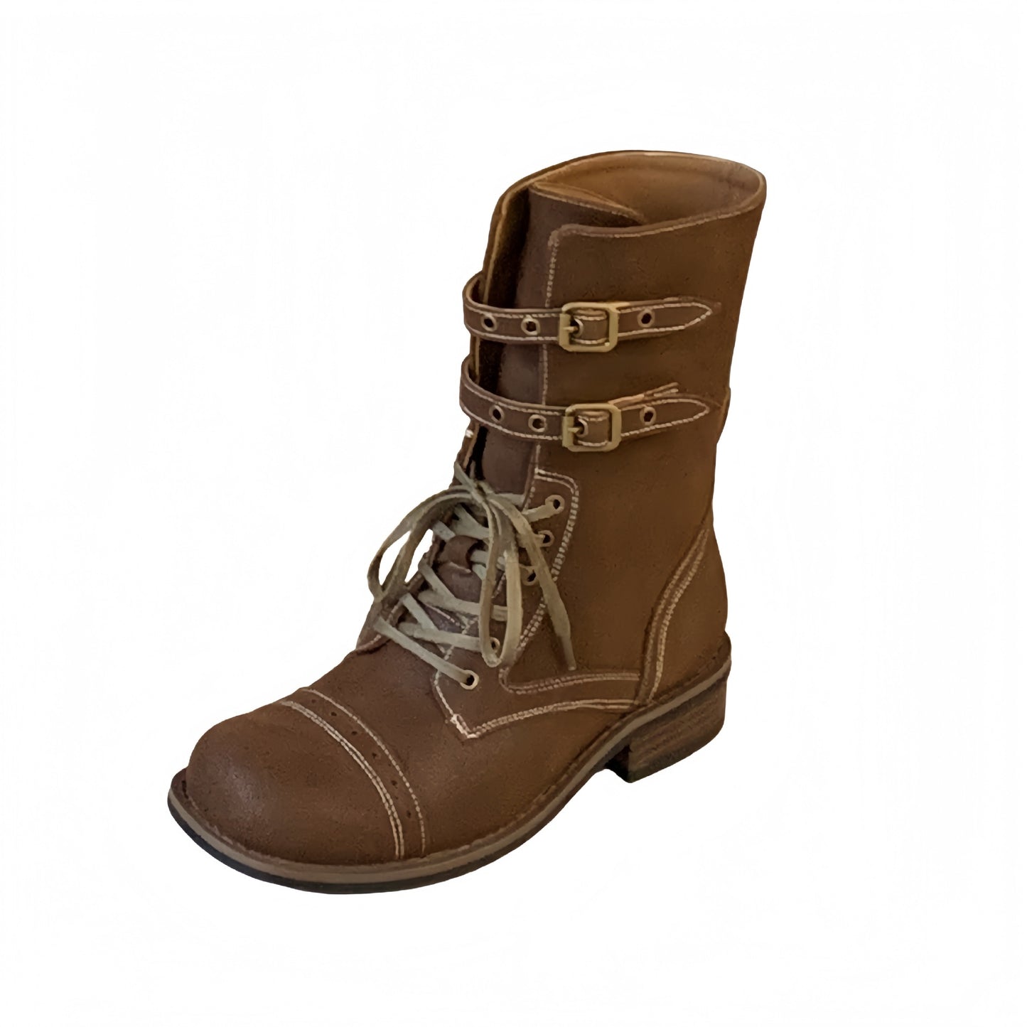 Fashionable Metal Buckle Knight Retro Color Women's Leather Boots